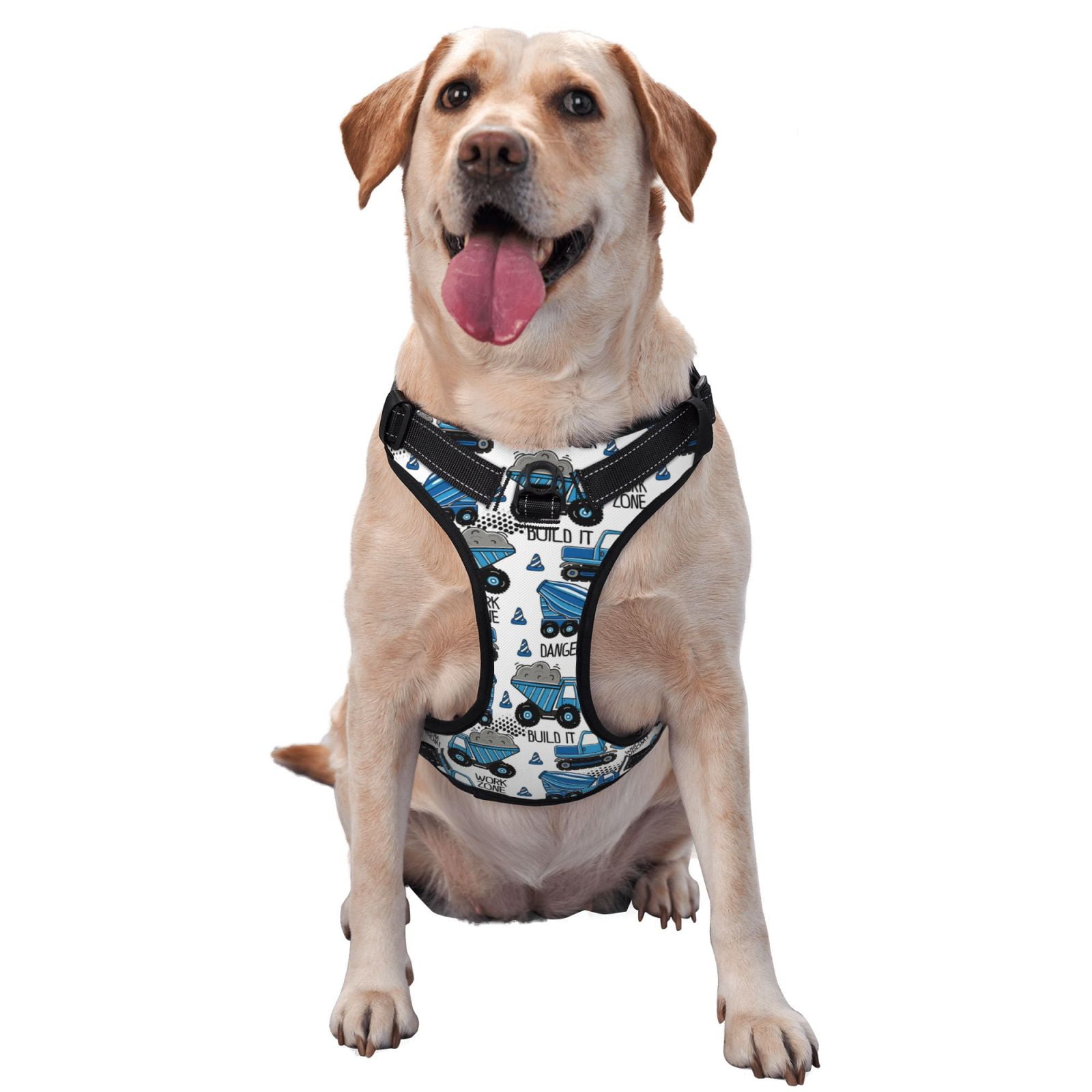 Kdxio Blue Excavator Print No Pull Dog Harness Adjustable Reflective Oxford Easy Control Medium Large Dog Harness for Training and Everyday-Large
