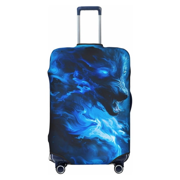 Kdxio Blue Fire Cool Wolf Pattern Luggage Cover for Travel,Elastic and Durable,Fits 18-32 Inch,Anti-Scratch Suitcase Protector-No luggage included