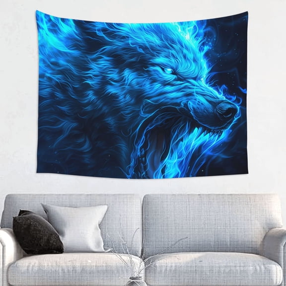 Kdxio Blue Fire Wolf Wall Hanging Tapestries Banner For Bedroom College Dorm Home Living Room Party Decor 29X37 In