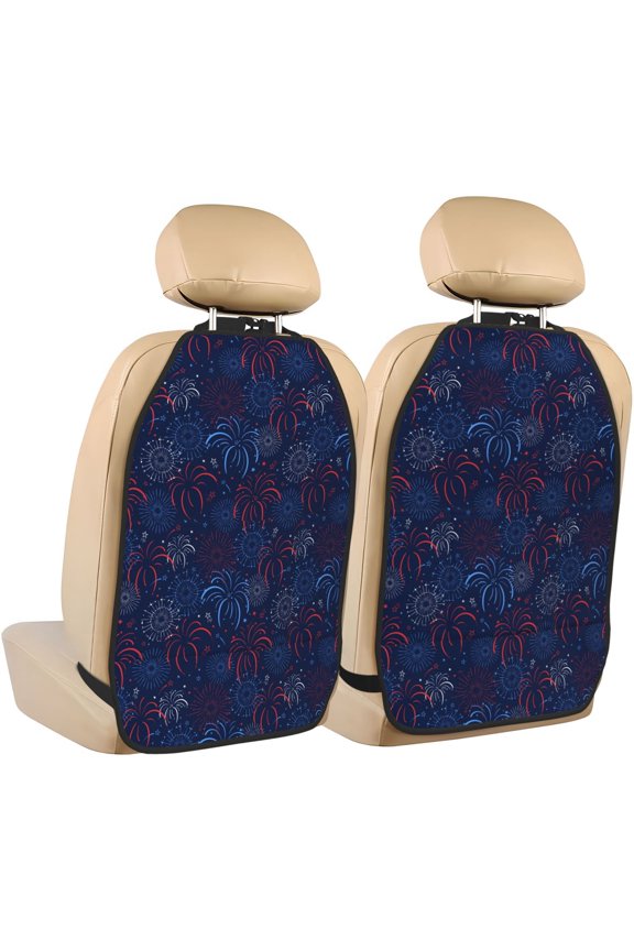 Blue Firework Print 2 Pack Car Kick Mat Seat Cover Back Protector Mat with Pockets for Organizer Backseat Protector and Storage Anti Kick Pad for Vehicles