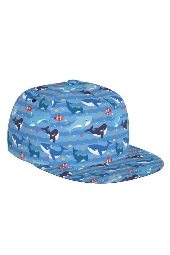 Blue Fish Print Snapback Hat for Men Women,Adjustable Baseball Cap
