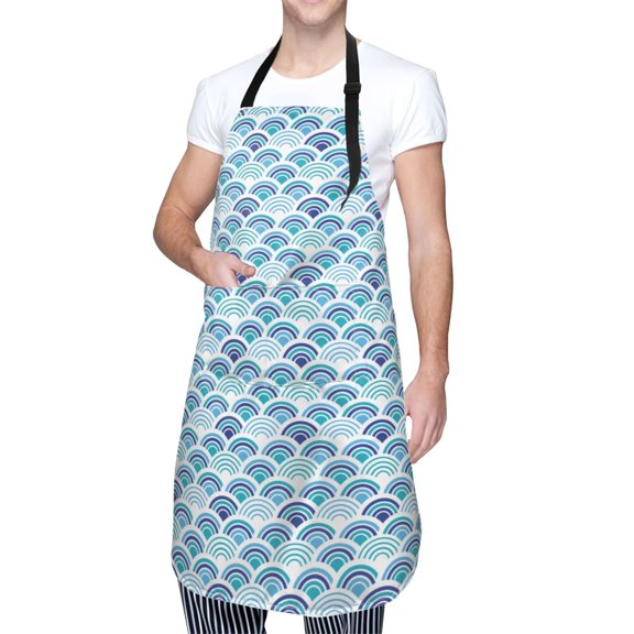 Kdxio Blue Fish Scale Texture Apron with Pockets Adjustable Kitchen Aprons for Men Women Waterproof Aprons for Cooking,Drawing,Crafting, Baking Household Cleaning
