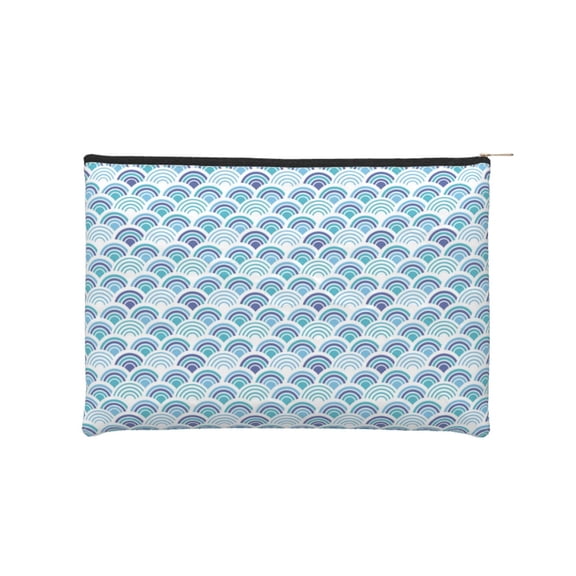 Kdxio Blue Fish Scale Texture Makeup Bag Toiletry Bag Canvas Makeup Bags Zipper Cosmetic Pouch Travel Cosmetic Pouch for Women Gifts