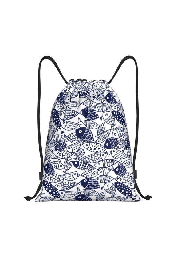 Blue Fish1 Print Drawstring Backpack Bag,Waterproof Draw String Back Sack, Gym Drawstring Bags Swim Bag For Unisex