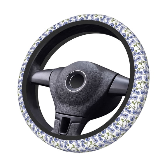 Kdxio Blue Flax Flowers Print Elastic Stretch Steering Wheel Cover,Auto Steering Wheel Cover,15 Inch Anti-Slip,Warm in Winter and Cool in Summer,Fit Suvs,Vans Cars,Trucks