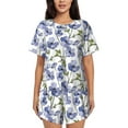 thumbnail image 1 of Kdxio Blue Flax Flowers Print Pajamas Sets for Women Short-Sleeved Pjs with Lounge Shorts Two Piece Sleepwear S-4XL, 1 of 9