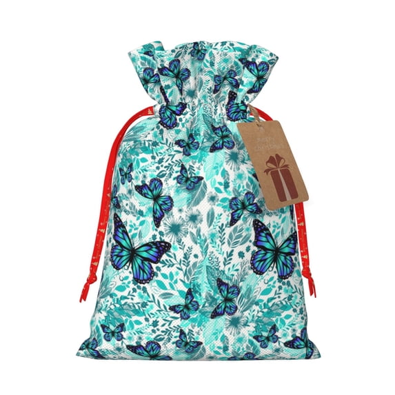 Kdxio Blue Floral with Butterflies Christmas Gift Bags, Birthday gift bags Xmas Presents Bags Holiday Gift Bags for Christmas Gifts, Weddings and Birthday-Small