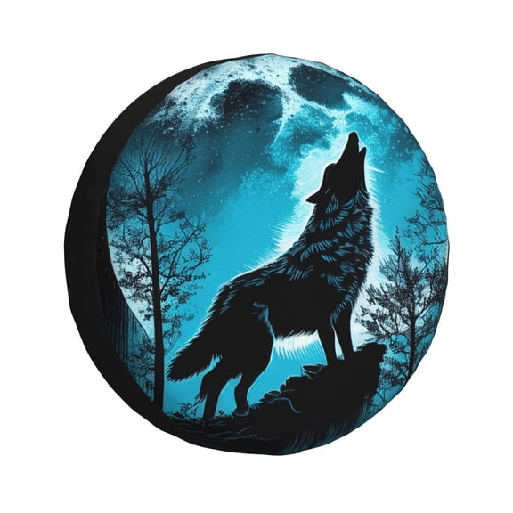 Kdxio Blue Full Moon Wolf for Tire Cover Wheel Protectors Tyre Covers Weatherproof Wheel Covers Universal Fit for Trailer Rv SUV Truck Camper Travel Trailers 16 inch