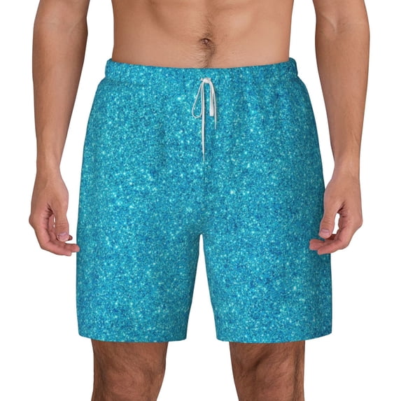 Kdxio Blue Glitter Print Men'S Swim Trunks With Compression Liner 7 Inch Inseam Quick Dry Swim Shorts
