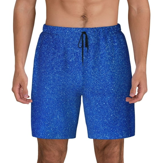 Kdxio Blue Glitter Print Men'S Swim Trunks With Compression Liner 7 Inch Inseam Quick Dry Swim Shorts