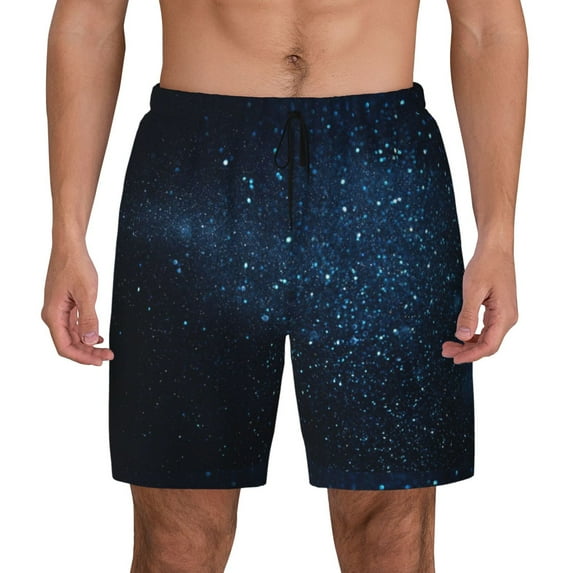 Kdxio Blue Glitter Retro Print Men'S Swim Trunks With Compression Liner 7 Inch Inseam Quick Dry Swim Shorts