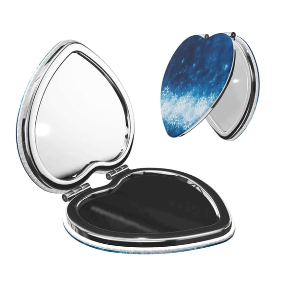 Kdxio Blue Glitter Sparkles Pocket Mirror, 1X/2X Travel Makeup Mirror 2-Sided Folding Small Mirror Portable Double-Sided Magnifying Cosmetic Mirror for Gift-Heart Shape