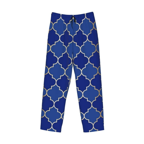 Kdxio Blue Gold Grid Lantern Shapes Print Men's Sleep Pajama Pant Lounge Pants with Pockets