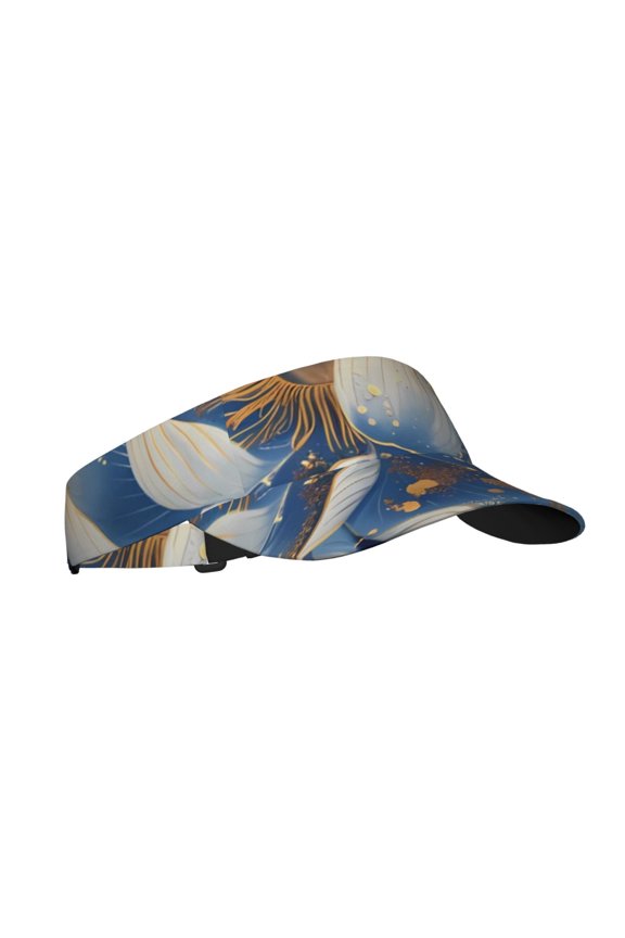 Blue Golden Dream Lotus Print Sun Visor Hat Golf Visor Adjustable Velcro Outdoor Sports Cap for Men Women