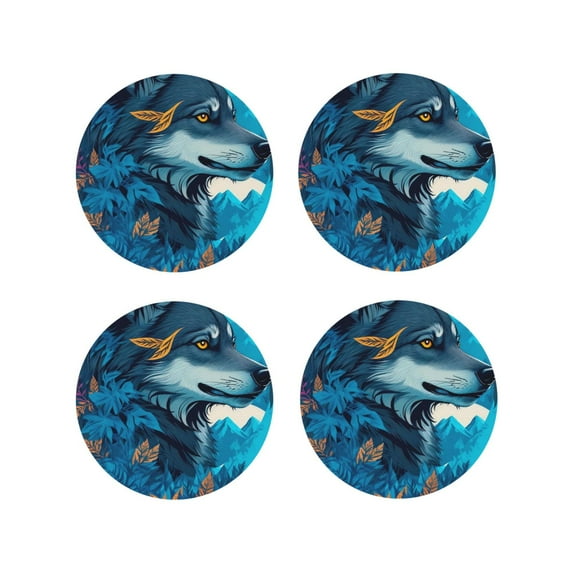 Kdxio Blue Iceberg Leaf Wolf Funny Coasters,4 Pcs Leather Coasters,Housewarming Gifts,Protect Furniture from Water Marks Scratch and Damage