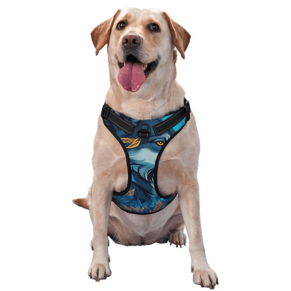 Kdxio Blue Iceberg Leaf Wolf Print No Pull Dog Harness Adjustable Reflective Oxford Easy Control Medium Large Dog Harness for Training and Everyday-Large