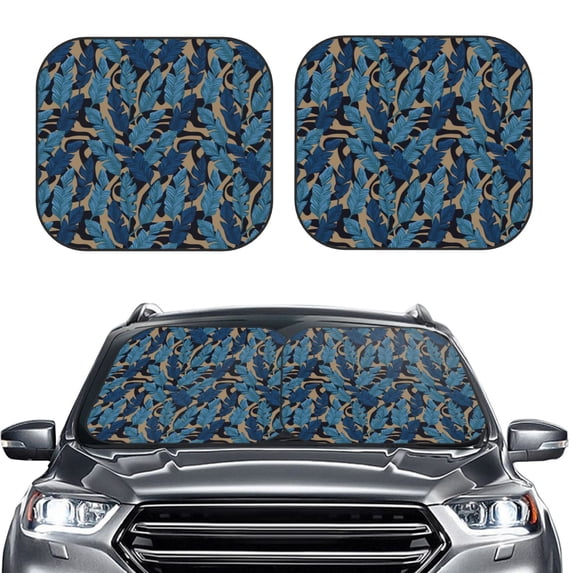 Kdxio Blue Leaves A Print 2-Piece Sun Shade Front Windshield - Foldable Car Front Window Sunshades for Most Sedans SUV Truck