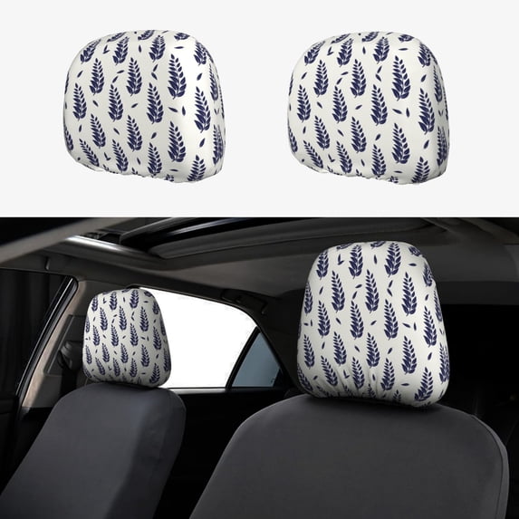 Kdxio Blue Leaves Pattern Print 2 Piece Car Head Rest Covers Set Auto Front/Rear Seats Headrest Cover Universal Fit Most Cars,Sedan, SUV