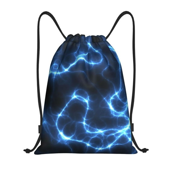 Kdxio Blue Lightning Print Drawstring Backpack Bag,Waterproof Draw String Back Sack, Gym Drawstring Bags Swim Bag For Unisex