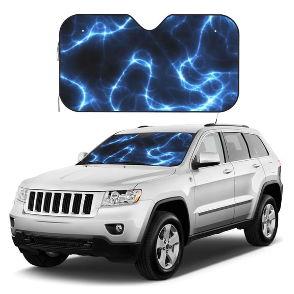 Kdxio Blue Lightning Print Windshield Sun Shade, Foldable Sun Blocker for Car,Truck,SUV Automotive Interior Sun Protection,Reflective Shade for Front Windshield(Small)
