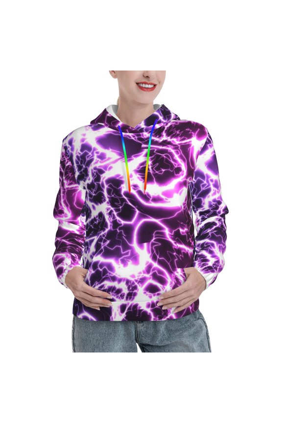 Blue Lightning Print Womens Oversized Hoodies Sweatshirts Hooded Pullover Tops Sweaters Casual-Small