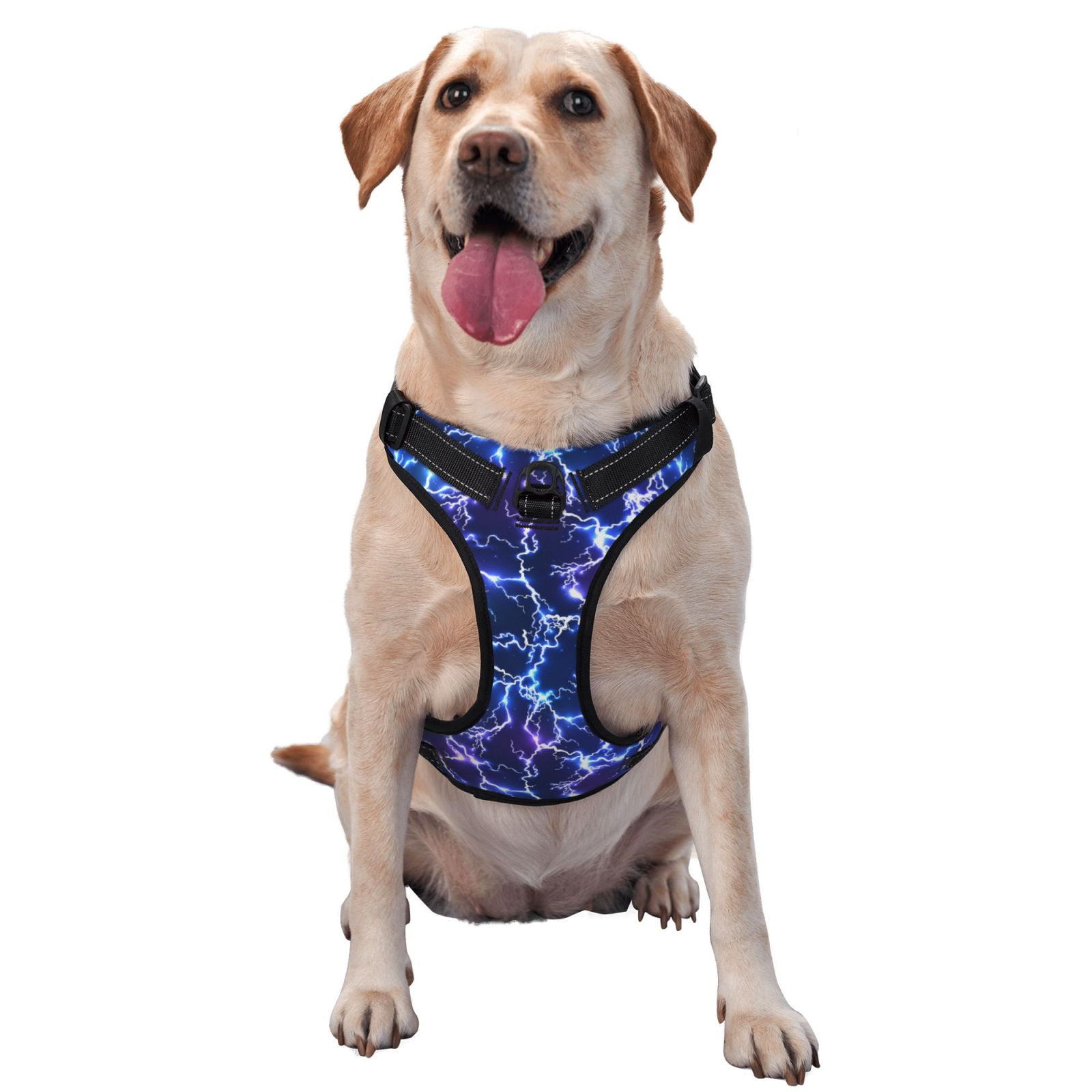 Kdxio Blue Lightning1 Print No Pull Dog Harness Adjustable Reflective Oxford Easy Control Medium Large Dog Harness for Training and Everyday-Large