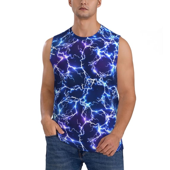 Kdxio Blue Lightning1 for Men's Muscle T-shirt,Sleeveless for Workout Running Athletic Gym Lounge Casual