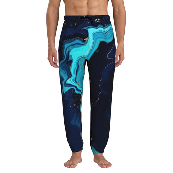 Kdxio Blue Marble And Gold Pattern Joggers,Sweatpants for Men with Pockets-3X-Large