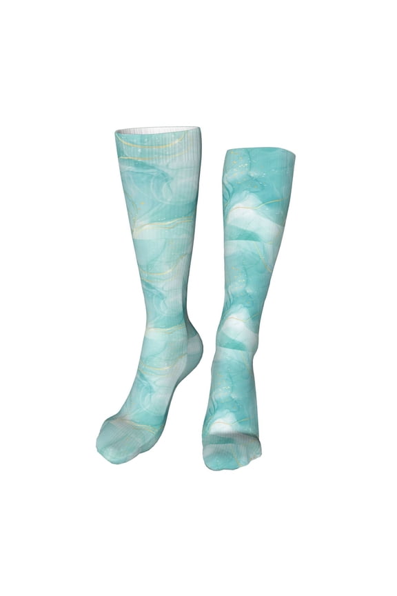 Blue Marble Funny Silky Novelty Funky Long Knee High Socks Soft 3D Print Cosplay Crazy Stockings for Men Women
