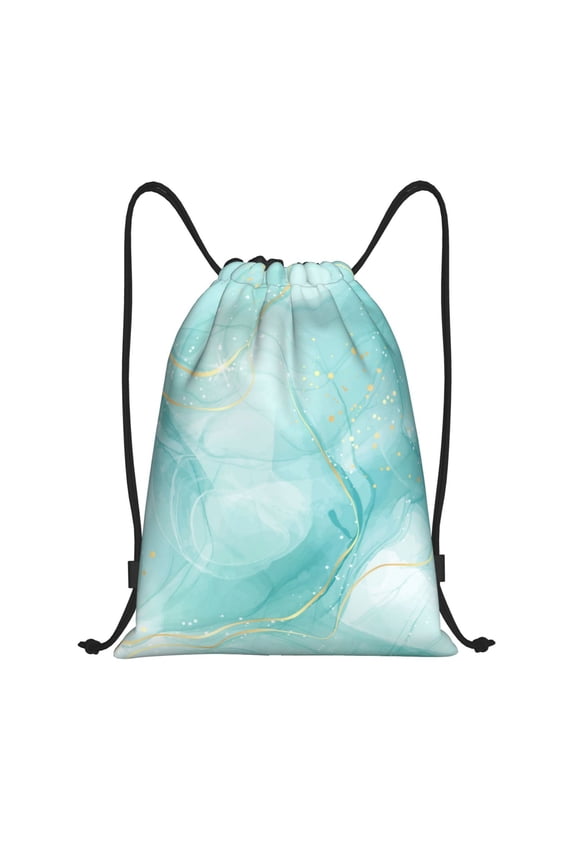 Blue Marble Print Drawstring Backpack Bag,Waterproof Draw String Back Sack, Gym Drawstring Bags Swim Bag For Unisex