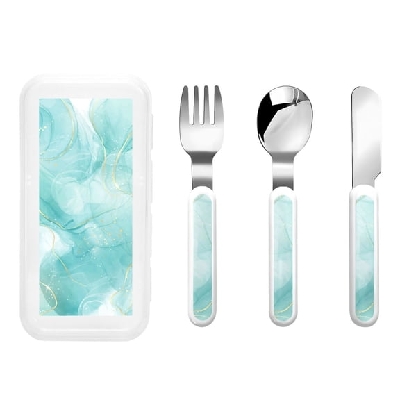 Kdxio Blue Marble Toddler Utensils Set - Kids Silverware Set, Set Kids Utensils Set with Case for Preschooler Children