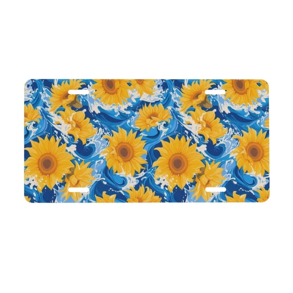 Kdxio Blue Ocean Wave Sunflower License Plate Car Front License Plate Car Decoration Car Accessories Front Tag Plate Standard Size