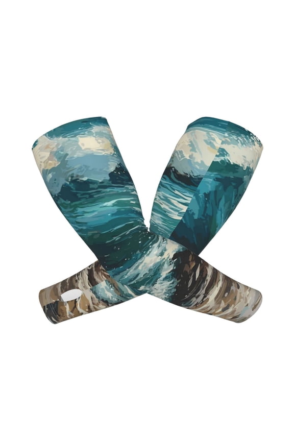 Blue Ocean Waves Print UV Sun Protection Arm Sleeves - Tattoo Cover Up - Basketball Arm Sleeve UPF 50 Cooling for Men Women