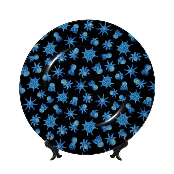 Kdxio Blue Octopus Bone China Decorative Plate Ceramic Decorative Plate for Home Office Wall Stand Decorative Plates for Home Bedroom-7in
