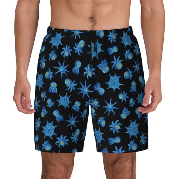 Kdxio Blue Octopus Print Men's Swim Trunks with Compression Liner 7 Inch Inseam Quick Dry Swim Shorts