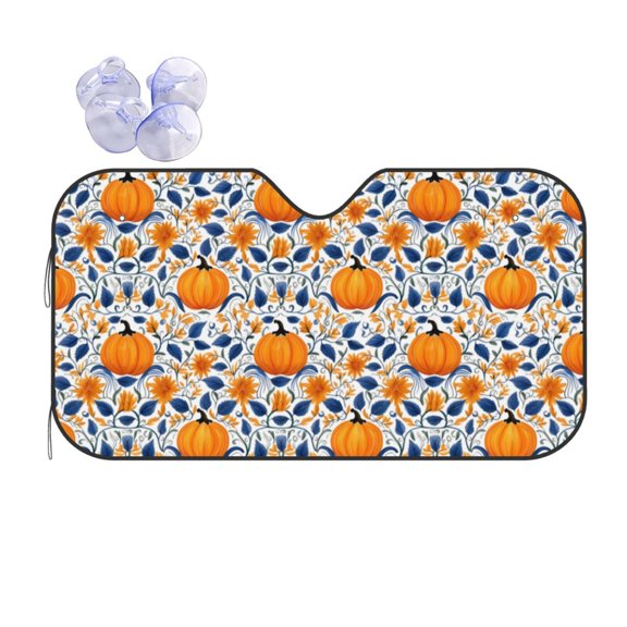 Kdxio Blue Orange Pumpkin fall Print Front Windshield Sun Shade,Folding Auto Sunshade for Car Truck SUV-Medium