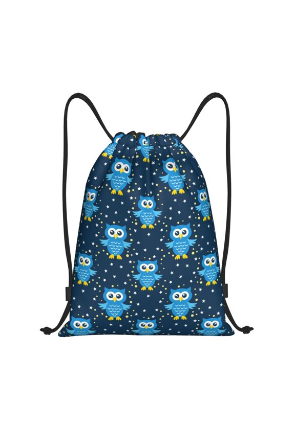Blue Owl Print Drawstring Backpack Bag,Waterproof Draw String Back Sack, Gym Drawstring Bags Swim Bag For Unisex