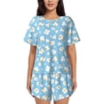 thumbnail image 1 of Kdxio Blue Popcorn Print Pajamas Sets for Women Short-Sleeved Pjs with Lounge Shorts Two Piece Sleepwear S-4XL, 1 of 9
