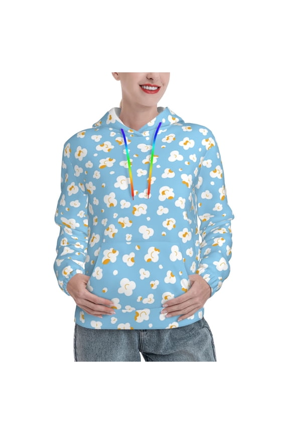 Blue Popcorn Print Womens Oversized Hoodies Sweatshirts Hooded Pullover Tops Sweaters Casual-Medium