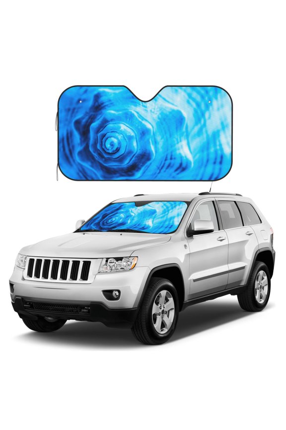 Blue Shell Print Windshield Sun Shade, Foldable Sun Blocker for Car,Truck,SUV Automotive Interior Sun Protection,Reflective Shade for Front Windshield(Medium)