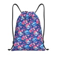 thumbnail image 1 of Kdxio Blue Skull Flower Print Drawstring Backpack Bag,Waterproof Draw String Back Sack, Gym Drawstring Bags Swim Bag For Unisex, 1 of 5