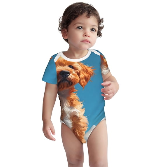 Kdxio Blue Sky Cloud Puppy Pattern Unisex Baby Cotton Short Sleeve Bodysuits-18 Months