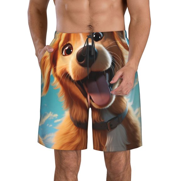 Kdxio Blue Sky Cute Dog Pattern Mens Casual Shorts - Drawstring Summer Beach Sports Shorts for Men