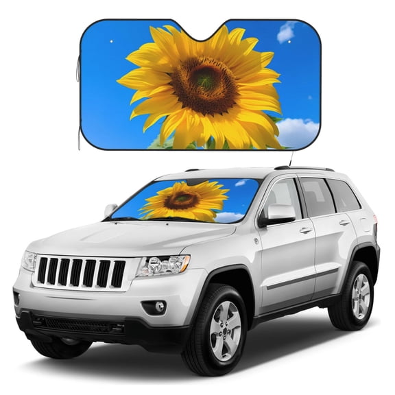 Kdxio Blue Sky Sunflower Print Windshield Sun Shade, Foldable Sun Blocker for Car,Truck,SUV Automotive Interior Sun Protection,Reflective Shade for Front Windshield(Small)