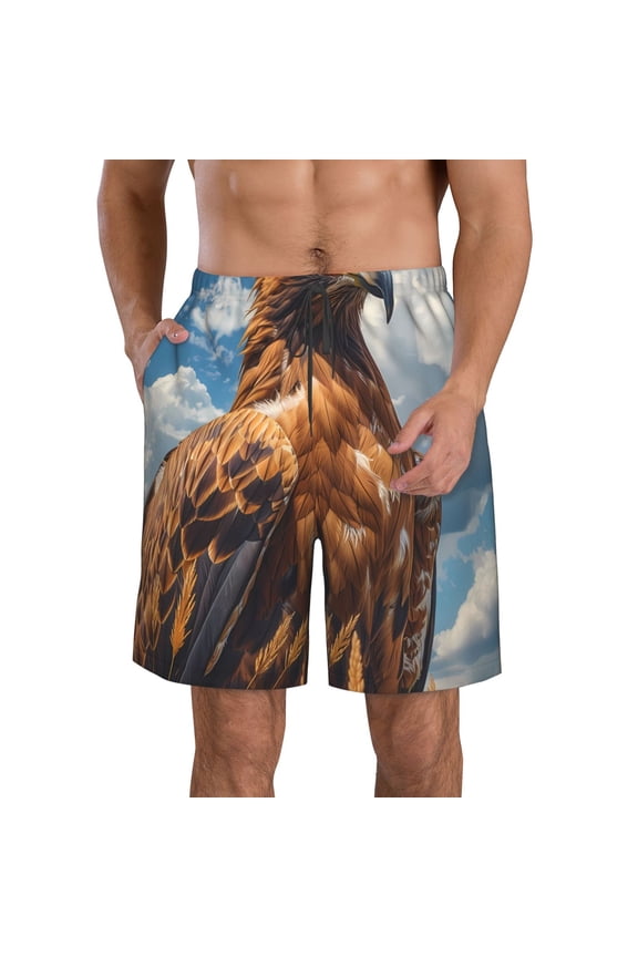 Blue Sky White Cloud Eagle Pattern Mens Casual Shorts - Drawstring Summer Beach Sports Shorts for Men