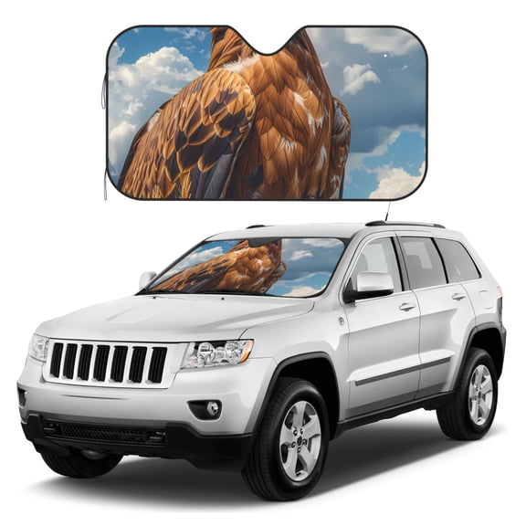 Kdxio Blue Sky White Cloud Eagle Print Windshield Sun Shade, Foldable Sun Blocker for Car,Truck,SUV Automotive Interior Sun Protection,Reflective Shade for Front Windshield(Medium)