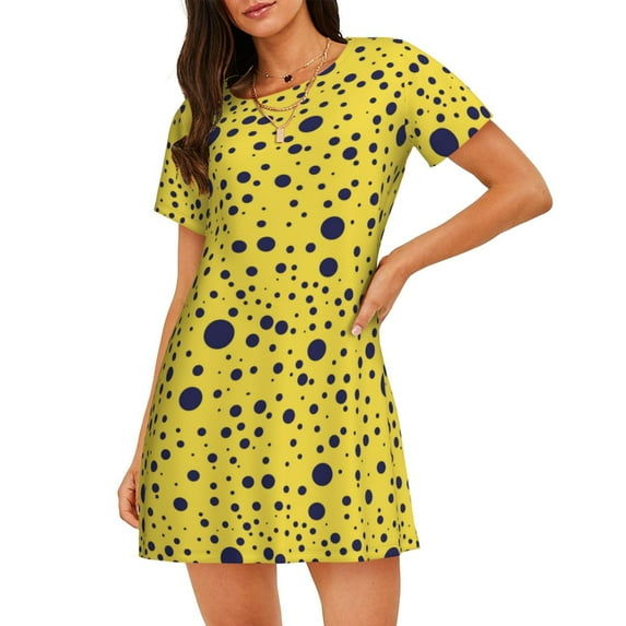 Kdxio Blue Spots Pattern Womens Short Sleeve Sleepshirt Scoopneck Cute Nightdress Ruffle Comfy Nightgown
