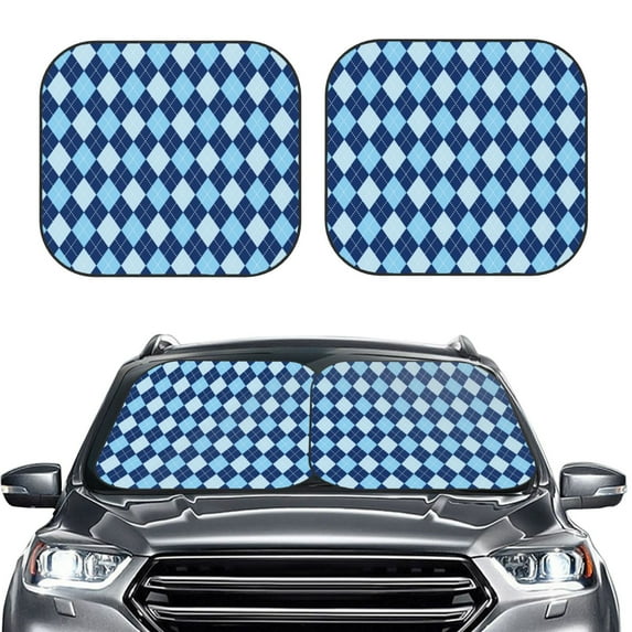 Kdxio Blue Squares Print 2-Piece Sun Shade Front Windshield - Foldable Car Front Window Sunshades For Most Sedans Suv Truck