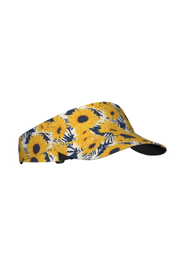 Blue Striped Sunflower Print Sun Visor Hat Golf Visor Adjustable Velcro Outdoor Sports Cap for Men Women