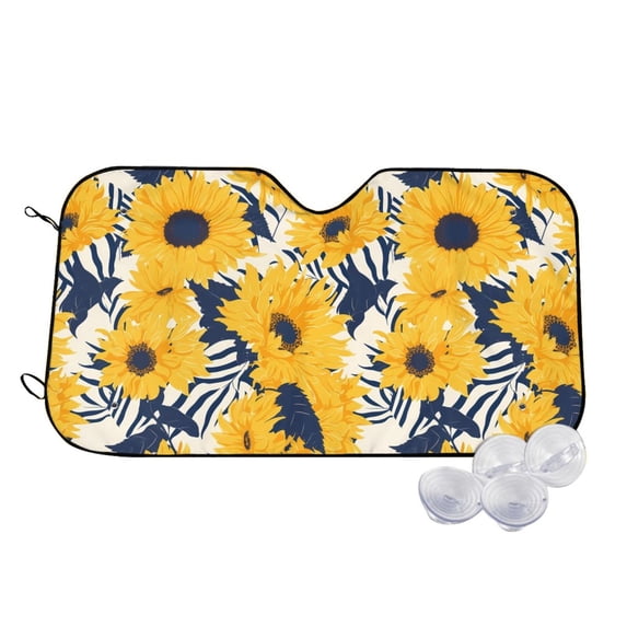 Kdxio Blue Striped Sunflower Print Windshield Sun Shade,UV Rays and Sun Heat Protection,Sunshade for Car Windshield,Car Shade Front Windshield - Small